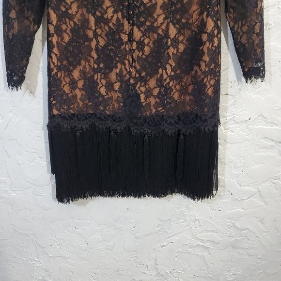 Saks Fifth Ave 80s Randall brooke formal Lace saying fringe cocktail  dress med - Picture 11 of 14